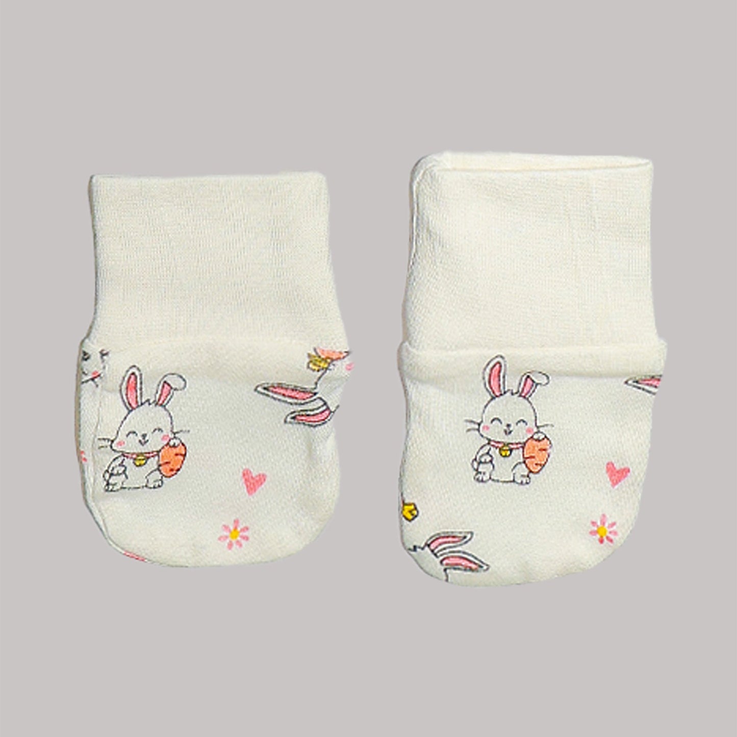 Scratch Free Baby Mittens - 100% Cotton Safe for Newborn - Bunny White